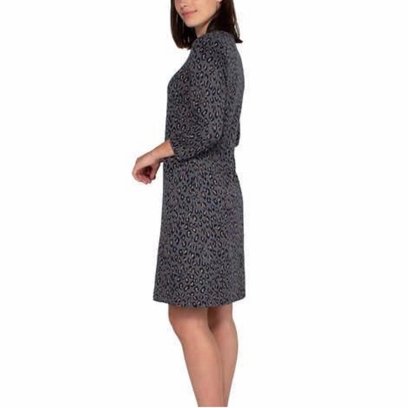 Nicole Miller Gray Leopard Print Long Sleeve Dress Size Large - Picture 2 of 13